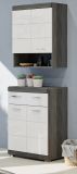 Badezimmer Kommode Shawn in wei Hochglanz und Rauchsilber grau Badschrank 74 x 88 cm