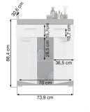 Badezimmer Kommode Shawn in wei Hochglanz und Rauchsilber grau Badschrank 74 x 88 cm
