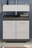 Waschbeckenunterschrank Shawn in wei Hochglanz und Rauchsilber grau Badezimmer Unterschrank 60 cm