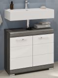 Waschbeckenunterschrank Shawn in wei Hochglanz und Rauchsilber grau Badezimmer Unterschrank 60 cm