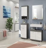 Waschbeckenunterschrank Shawn in wei Hochglanz und Rauchsilber grau Badezimmer Unterschrank 60 cm