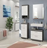 Waschbeckenunterschrank Shawn in wei Hochglanz und Rauchsilber grau mit Schubladen 60 x 56 cm