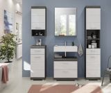 Waschbeckenunterschrank Shawn in wei Hochglanz und Rauchsilber grau mit Schubladen 60 x 56 cm