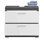 Waschbeckenunterschrank Shawn in wei Hochglanz und Rauchsilber grau mit Schubladen 60 x 56 cm