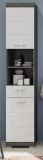 Badezimmer Hochschrank Shawn in wei Hochglanz und Rauchsilber grau Badschrank 37 x 191 cm