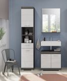 Badezimmer Hochschrank Shawn in wei Hochglanz und Rauchsilber grau Badschrank 37 x 191 cm