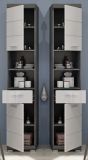 Badezimmer Hochschrank Shawn in wei Hochglanz und Rauchsilber grau Badschrank 37 x 191 cm
