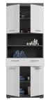Badezimmer Hochschrank Shawn in wei Hochglanz und Rauchsilber grau Badschrank 74 x 191 cm