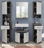 Badmbel Set 5-teilig Shawn in wei Hochglanz und Rauchsilber grau Badkombination 164 x 191 cm