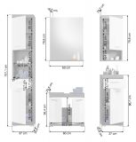 Badmbel Set 5-teilig Shawn in wei Hochglanz und Rauchsilber grau Badkombination 164 x 191 cm