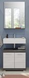 Badmbel Set 2-teilig Shawn in wei Hochglanz und Rauchsilber grau mit Waschbeckenunterschrank und Badspiegel 60 cm