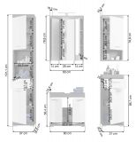 Badmbel Set 5-teilig Shawn in wei Hochglanz und Rauchsilber grau Badkombination 164 x 191 cm