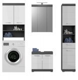 Badmbel Set 4-teilig Shawn mit Waschmaschinenschrank in wei Hochglanz und Rauchsilber grau 190 x 191 cm