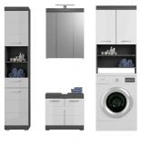 Badmbel Set 4-teilig Shawn mit Waschmaschinenschrank in wei Hochglanz und Rauchsilber grau 190 x 191 cm