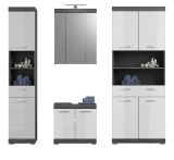 Badmbel Set 4-teilig Shawn in wei Hochglanz und Rauchsilber grau Badkombination 186 x 191 cm