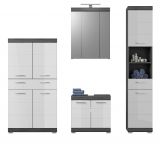 Badmbel Set 4-teilig Shawn in wei Hochglanz und Rauchsilber grau Badkombination 186 x 191 cm