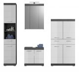 Badmbel Set 4-teilig Shawn in wei Hochglanz und Rauchsilber grau Badkombination 186 x 191 cm