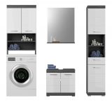 Badmbel Set 4-teilig Shawn in wei Hochglanz und Rauchsilber grau Badkombination 190 x 191 cm