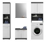 Badmbel Set 4-teilig Shawn in wei Hochglanz und Rauchsilber grau Badkombination 190 x 191 cm