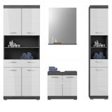 Badmbel Set 4-teilig Shawn in wei Hochglanz und Rauchsilber grau Badkombination 186 x 191 cm