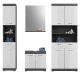 Badmbel Set 4-teilig Shawn in wei Hochglanz und Rauchsilber grau Badkombination 186 x 191 cm