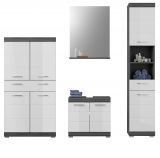 Badmbel Set 4-teilig Shawn in wei Hochglanz und Rauchsilber grau Badkombination 186 x 191 cm