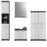 Badmbel Set 4-teilig Shawn in wei Hochglanz und Rauchsilber grau Badkombination 186 x 191 cm