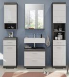 Badmbel Set 5-teilig Shawn in wei Hochglanz und Rauchsilber grau Badkombination 164 x 191 cm