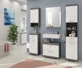 Badmbel Set 3-teilig Shawn in wei Hochglanz und Rauchsilber grau Badkombination 112 x 191 cm