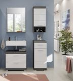 Badmbel Set 4-teilig Shawn in wei Hochglanz und Rauchsilber grau Badkombination 112 x 191 cm