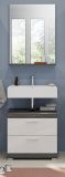 Badmbel Set 2-teilig Shawn in wei Hochglanz und Rauchsilber grau mit Waschbeckenunterschrank und Badspiegel 60 cm