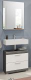 Badmbel Set 2-teilig Shawn in wei Hochglanz und Rauchsilber grau mit Waschbeckenunterschrank und Badspiegel 60 cm