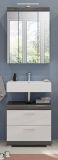 Badmbel Set 2-teilig Shawn in wei Hochglanz und Rauchsilber grau mit Waschbeckenunterschrank und Spiegelschrank 60 cm