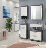 Badmbel Set 2-teilig Shawn in wei Hochglanz und Rauchsilber grau mit Waschbeckenunterschrank und Spiegelschrank 60 cm