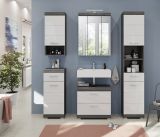 Badmbel Set 2-teilig Shawn in wei Hochglanz und Rauchsilber grau mit Waschbeckenunterschrank und Spiegelschrank 60 cm