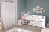 Parisot Kinder- und Jugendzimmer Smoozy22 in wei Kiefer mit blau oder pink Komplett-Set 3-teilig