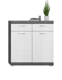 Schuhschrank Shawn in wei Hochglanz und Rauchsilber grau Flur Kommode 90 x 96 cm