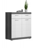Schuhschrank Shawn in wei Hochglanz und Rauchsilber grau Flur Kommode 90 x 96 cm