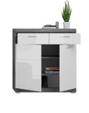 Schuhschrank Shawn in wei Hochglanz und Rauchsilber grau Flur Kommode 90 x 96 cm
