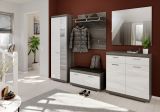 Garderobe Set 5-teilig Shawn in wei Hochglanz und Rauchsilber grau Garderobenkombination 272 x 197 cm