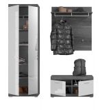 Garderobe Set 3-teilig Shawn in wei Hochglanz und Rauchsilber grau Garderobenkombination 167 x 197 cm