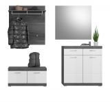Garderobe Set 4-teilig Shawn in wei Hochglanz und Rauchsilber grau Garderobenkombination 195 x 197 cm