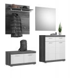 Garderobe Set 4-teilig Shawn in wei Hochglanz und Rauchsilber grau Garderobenkombination 195 x 197 cm