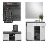 Garderobe Set 4-teilig Shawn in wei Hochglanz und Rauchsilber grau Garderobenkombination 195 x 197 cm