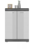 Kommode Shawn in wei Hochglanz und Rauchsilber grau Sideboard 60 x 85 cm
