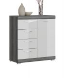 Kommode Shawn in wei Hochglanz und Rauchsilber grau Sideboard 80 x 85 cm