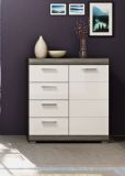 Kommode Shawn in wei Hochglanz und Rauchsilber grau Sideboard 80 x 85 cm