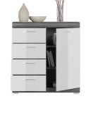 Kommode Shawn in wei Hochglanz und Rauchsilber grau Sideboard 80 x 85 cm