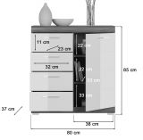 Kommode Shawn in wei Hochglanz und Rauchsilber grau Sideboard 80 x 85 cm