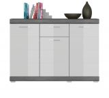 Sideboard Shawn in wei Hochglanz und Rauchsilber grau Kommode 120 x 85 cm
